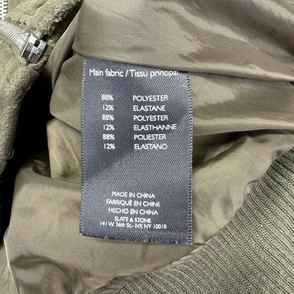 Slate & Stone Jacket Men's XL Green Lined Bomber Full Zip Faux Suede Pockets - Picture 10 of 11